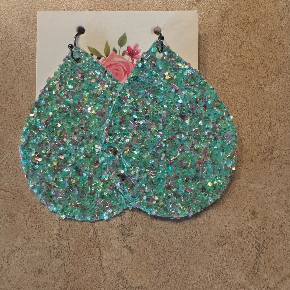 Mint glitter earrings NWT